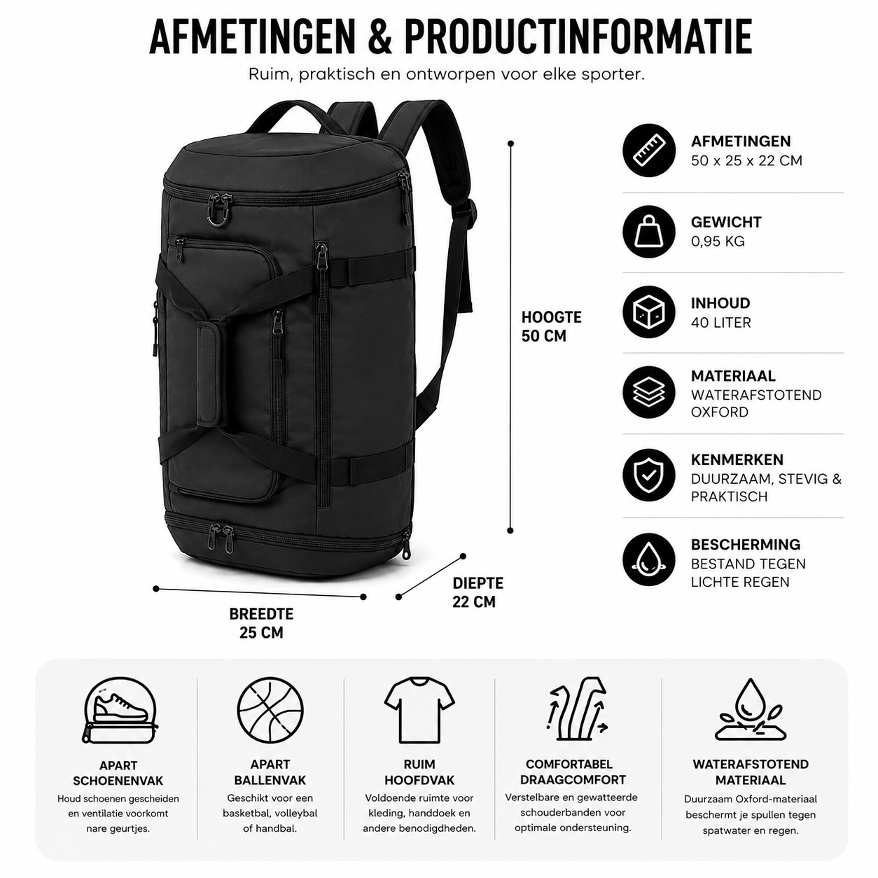 Aventury Sports Rugzak 40L - Sporttas Rugzak & Schoudertas in Één