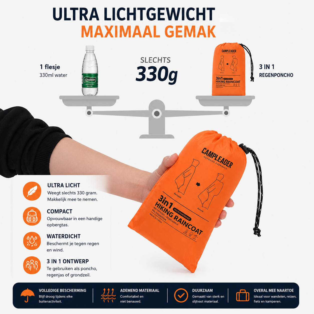 Aventury 3-in-1 Regenponcho - Regenjas - Schuiltent