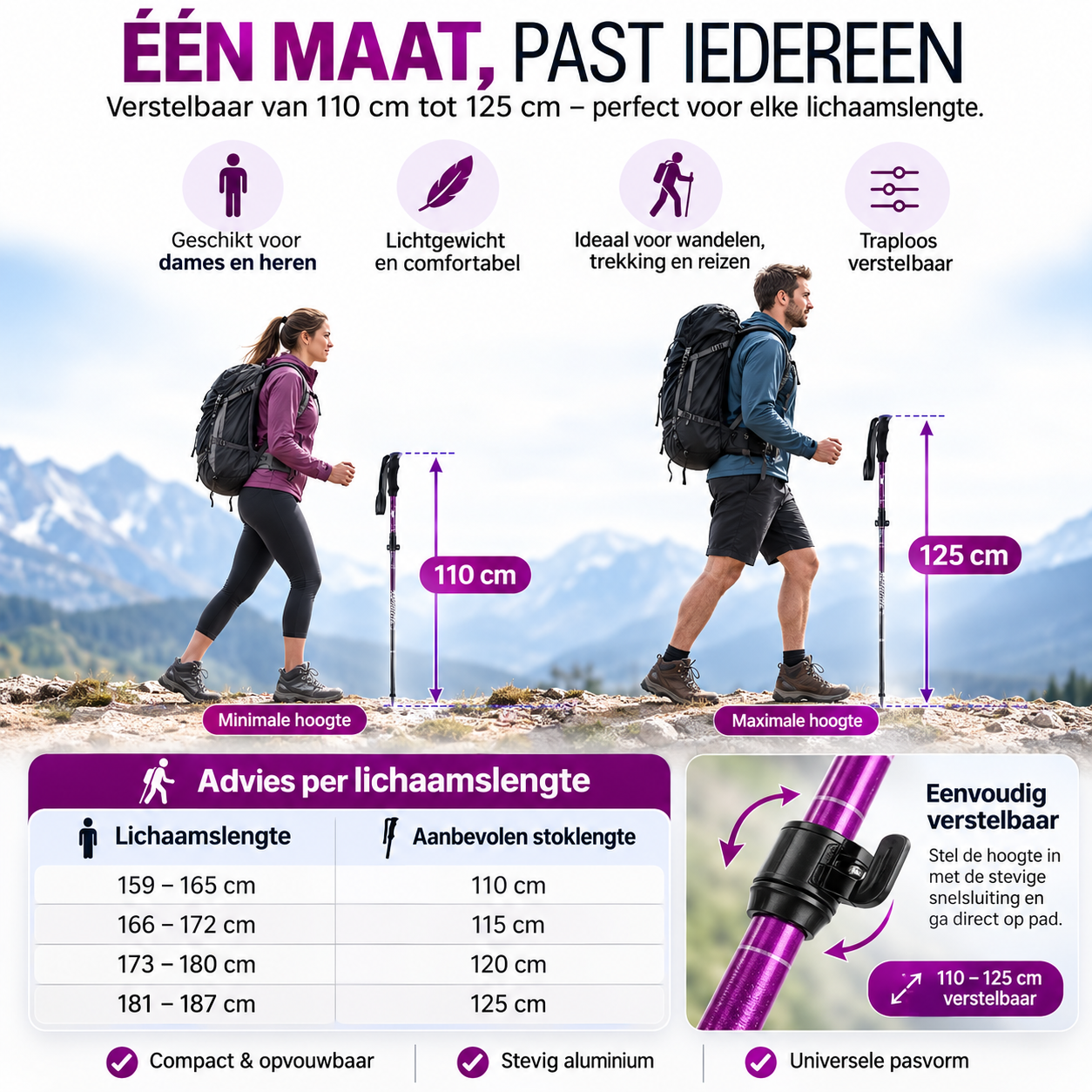 Opvouwbare Wandelstokken - Aluminium - Lichtgewicht