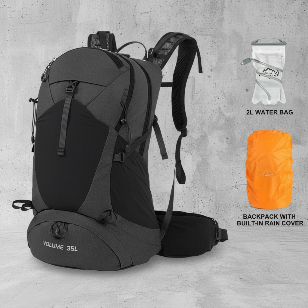 Backpack 35L met Waterzak 2L en Regenhoes