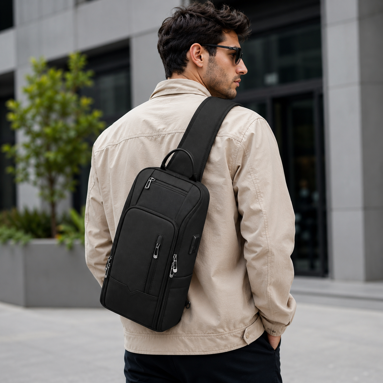Aventury Crossbody Rugzak met USB-poort – Compact & Modern Zwart