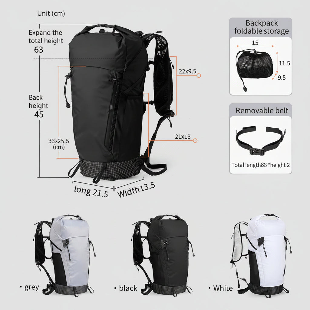 Opvouwbare Hydratatie Rugzak 30L Ultralicht