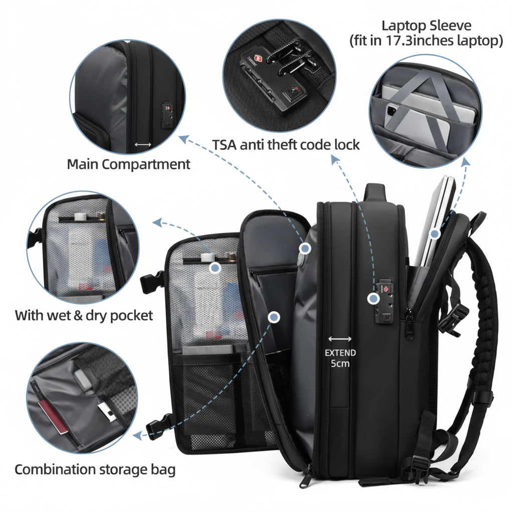 Vacuum Backpack 60L - Uitbreidbare Reisrugzak
