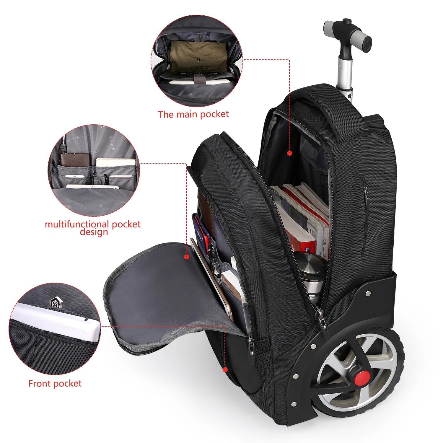 Rolkoffer Rugzak - Trolley Backpack met Uitschuifbare Trekstang - 18 inch / 20 inch