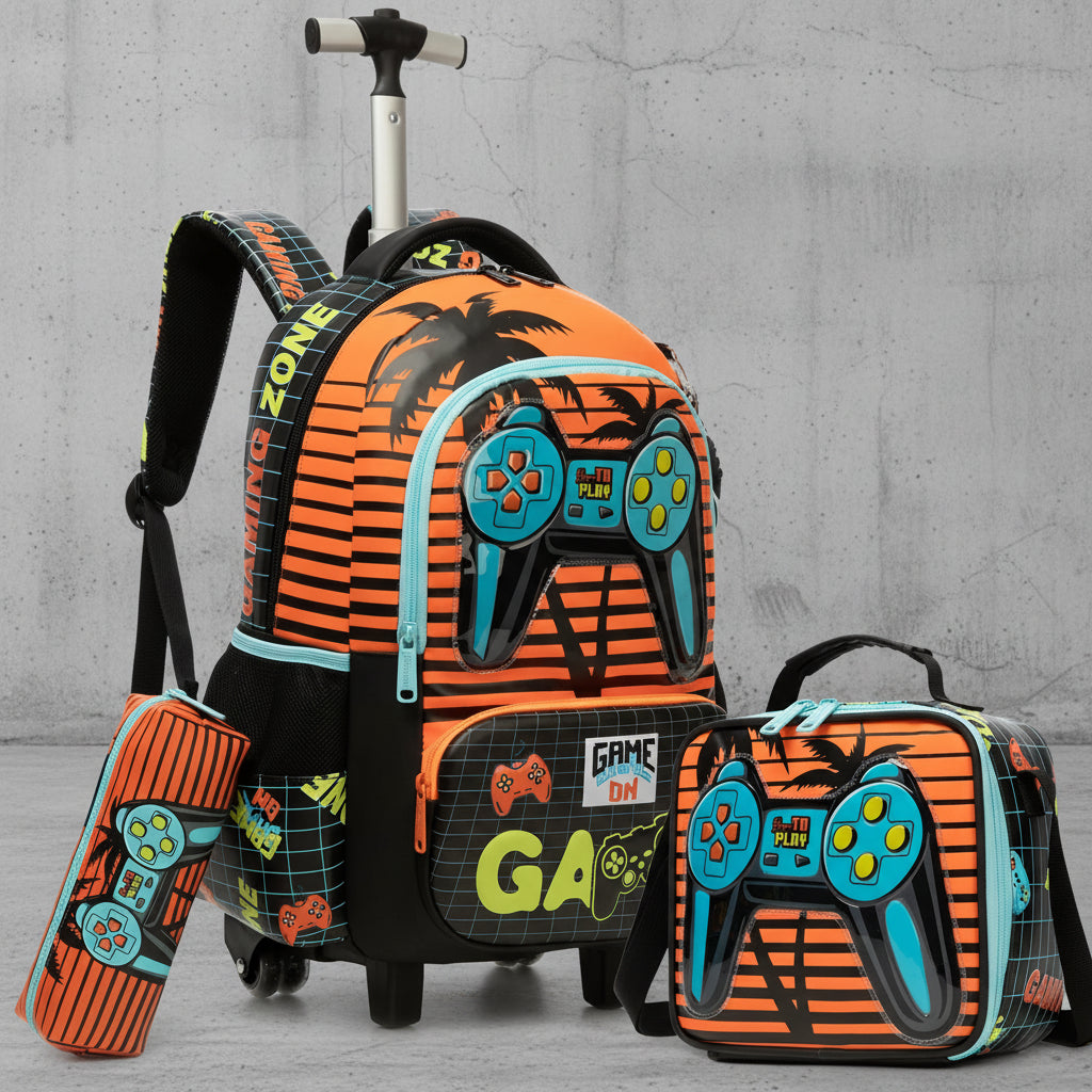 Kinder Trolley Rugzak Set met Wielen – Game Design