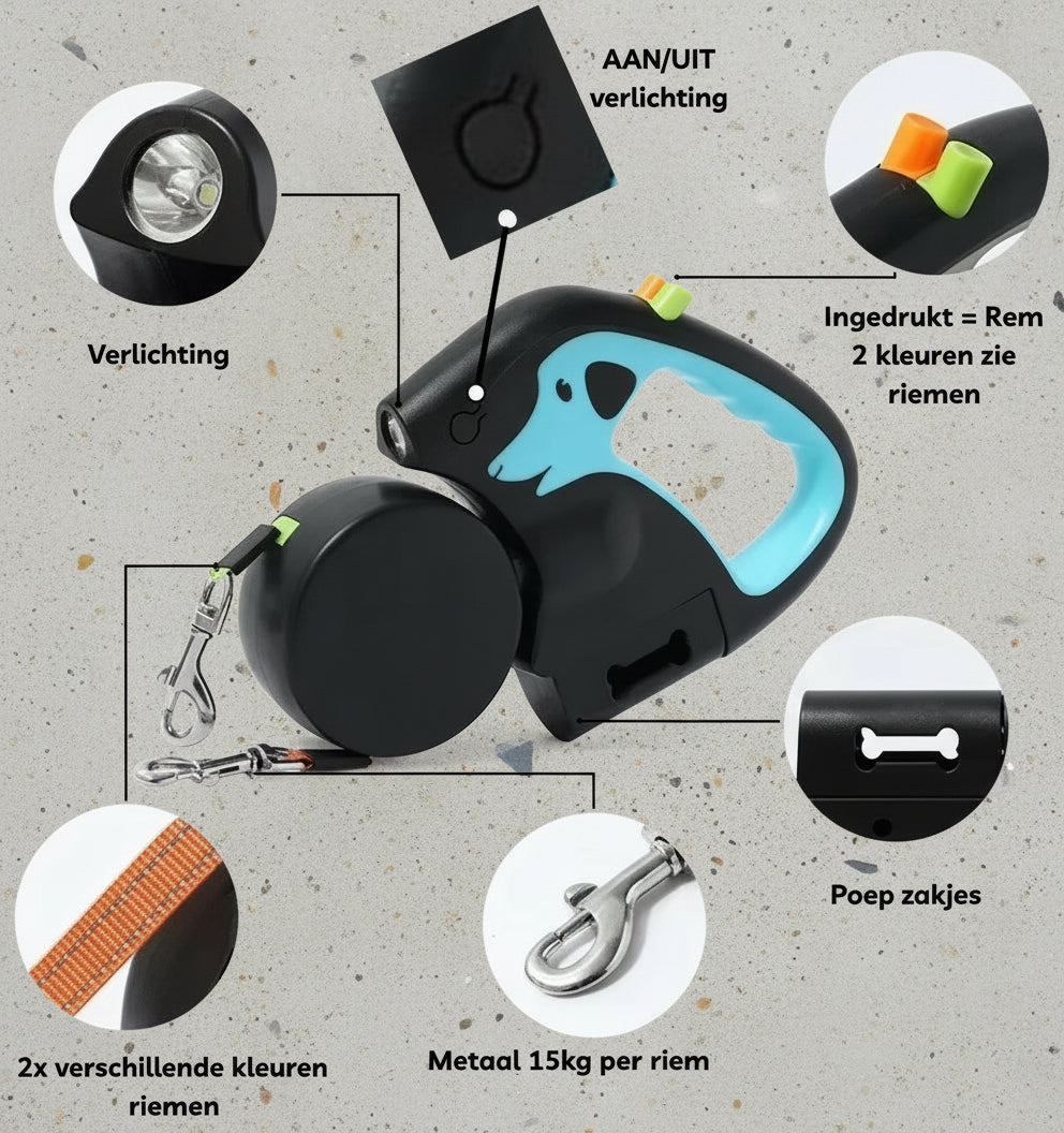 Dubbele Hondenriem voor Twee Honden - Geen Knopen - Volledige Controle