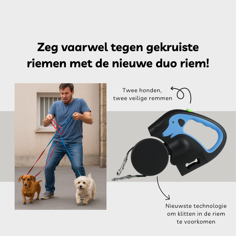 Dubbele Hondenriem voor Twee Honden - Geen Knopen - Volledige Controle