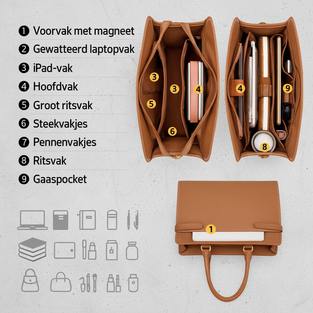 Dames Laptoptas 15.6 Inch met Laptopvak en Schouderband