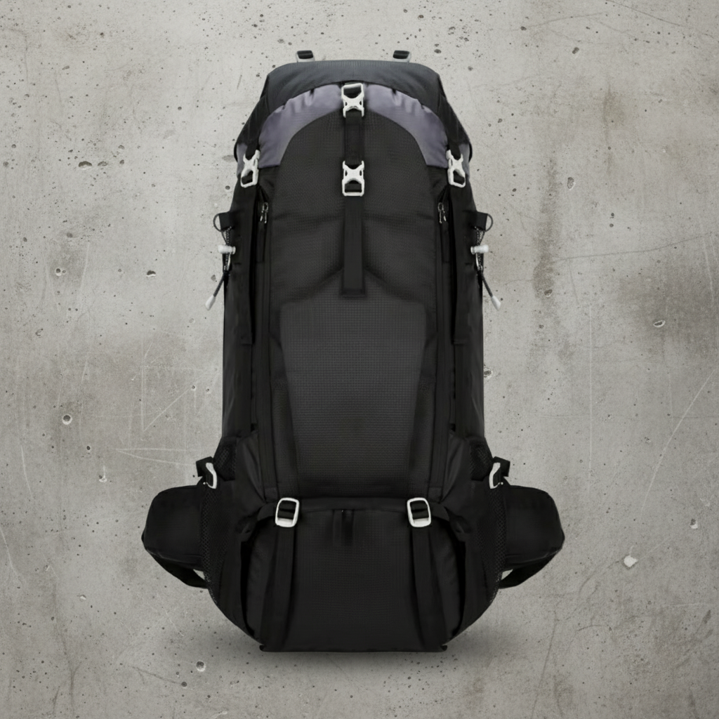  70 liter backpack met verstelbare schouderbanden en ademend rugsysteem