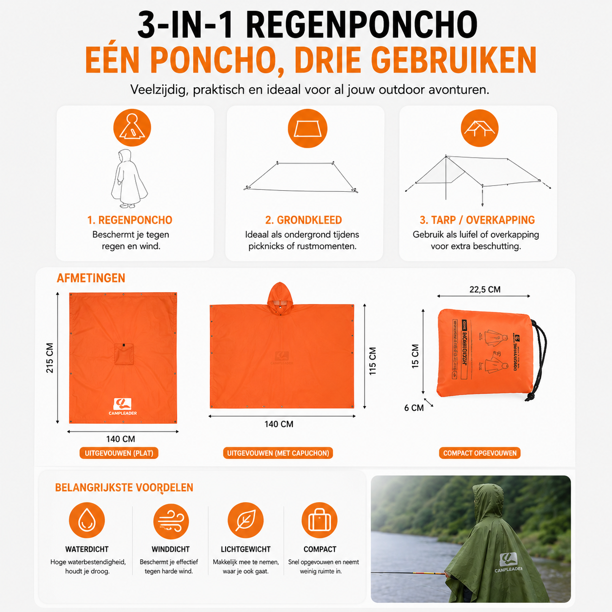 Aventury 3-in-1 Regenponcho - Regenjas - Schuiltent