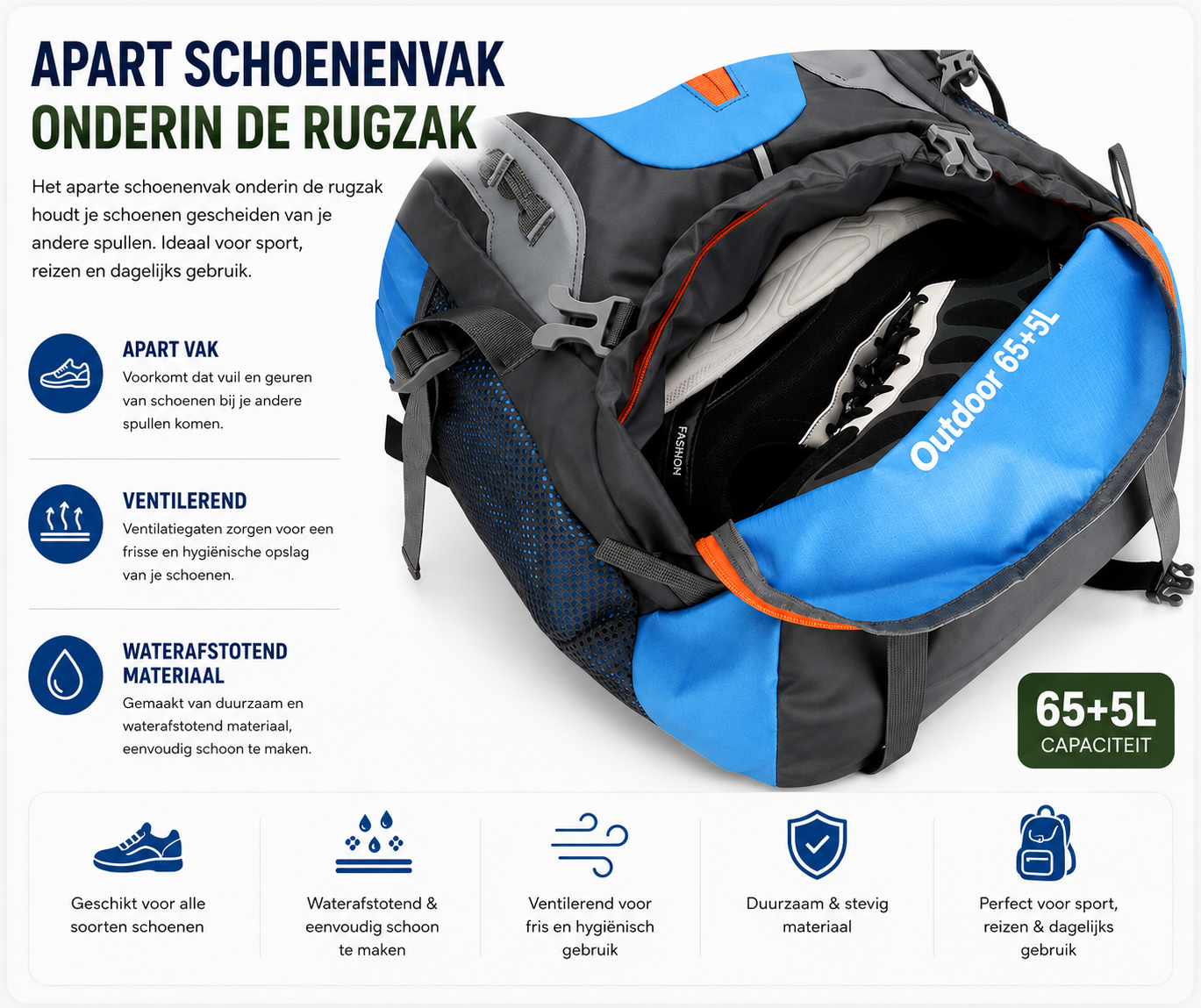 Outdoor Backpack 70L - Comfortabel - Waterdicht