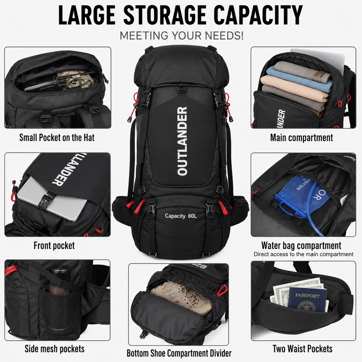 Backpack 60L Outdoor - Lichtgewicht - Waterdicht