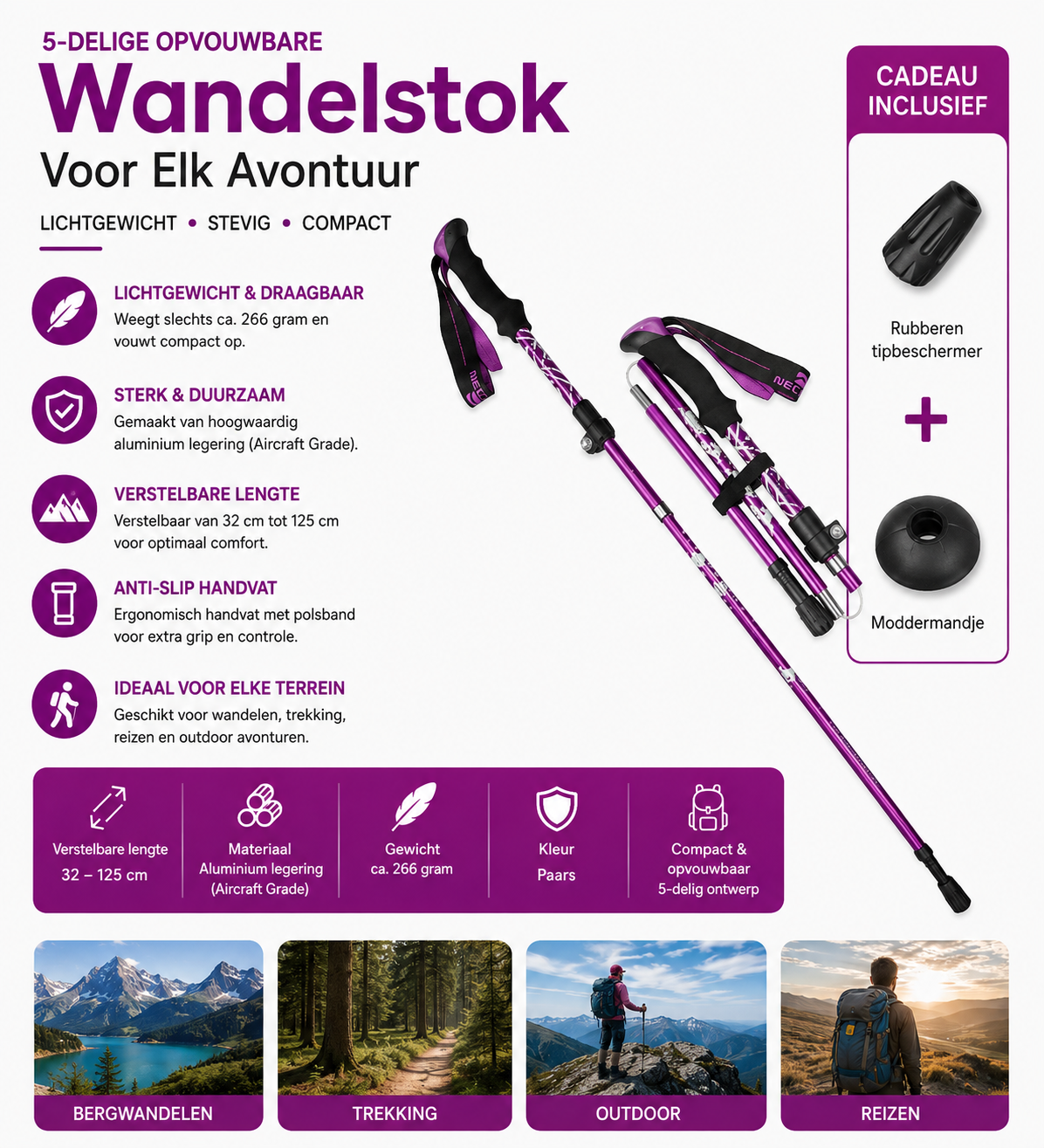 Opvouwbare Wandelstokken - Aluminium - Lichtgewicht