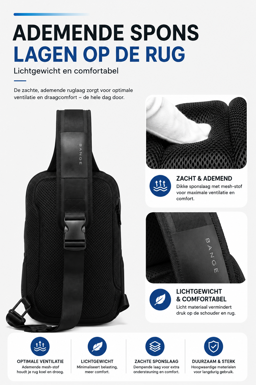 Crossbody Sport+ Rugzak - Waterafstotend - USB Oplaadpoort