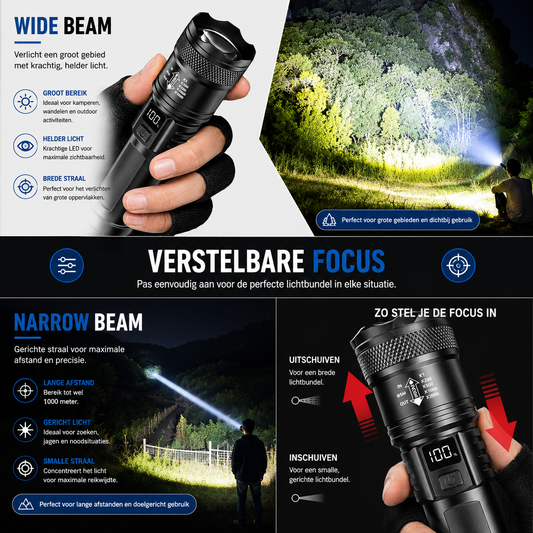 Aventury LED Zaklamp - Oplaadbaar - Verstelbare Focus