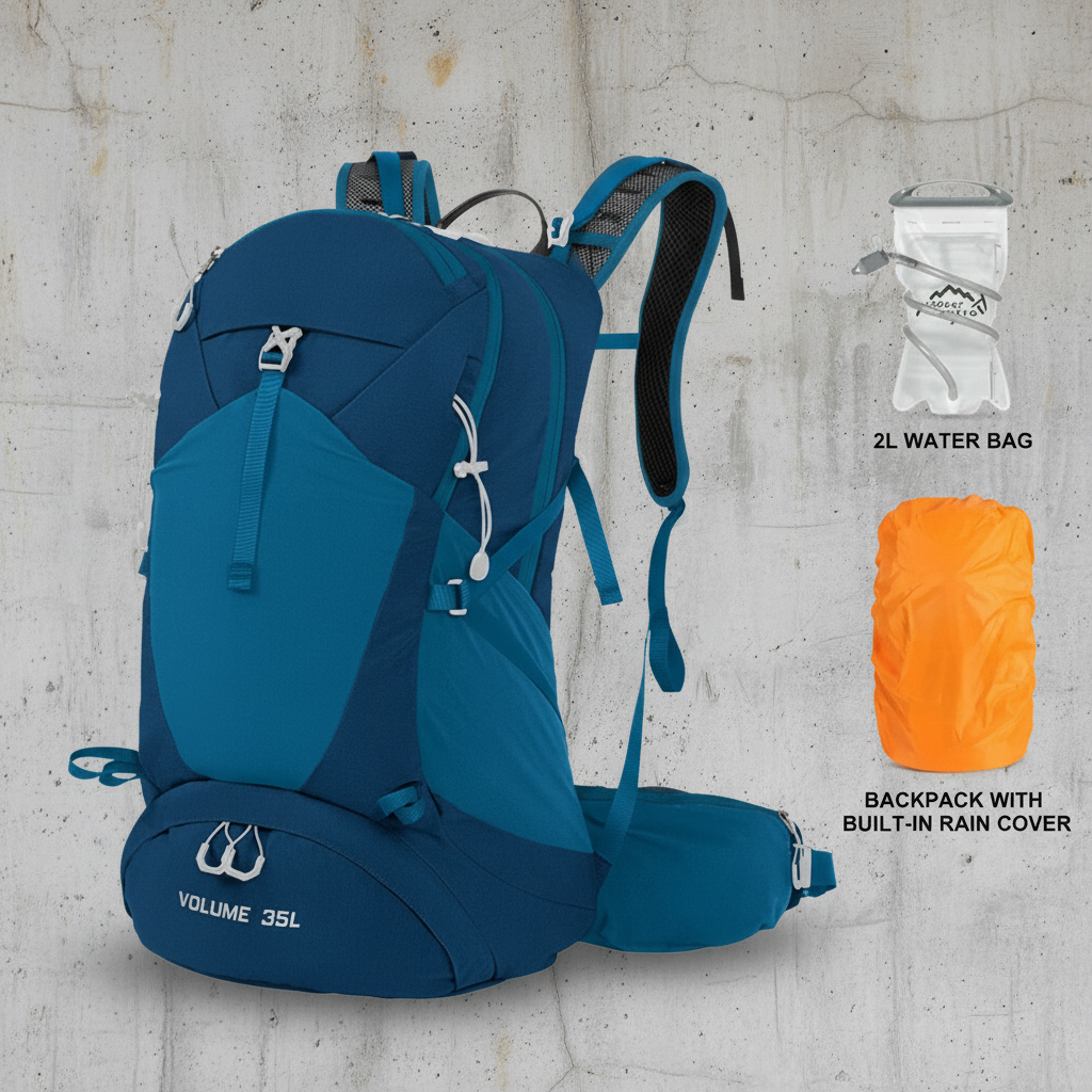 Backpack 35L met Waterzak 2L en Regenhoes