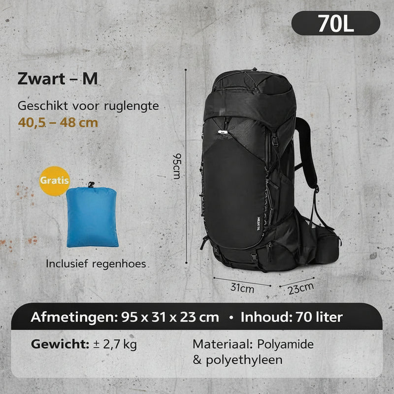 Trekking Rugzak 70L - Backpack - maximale ondersteuning M/L