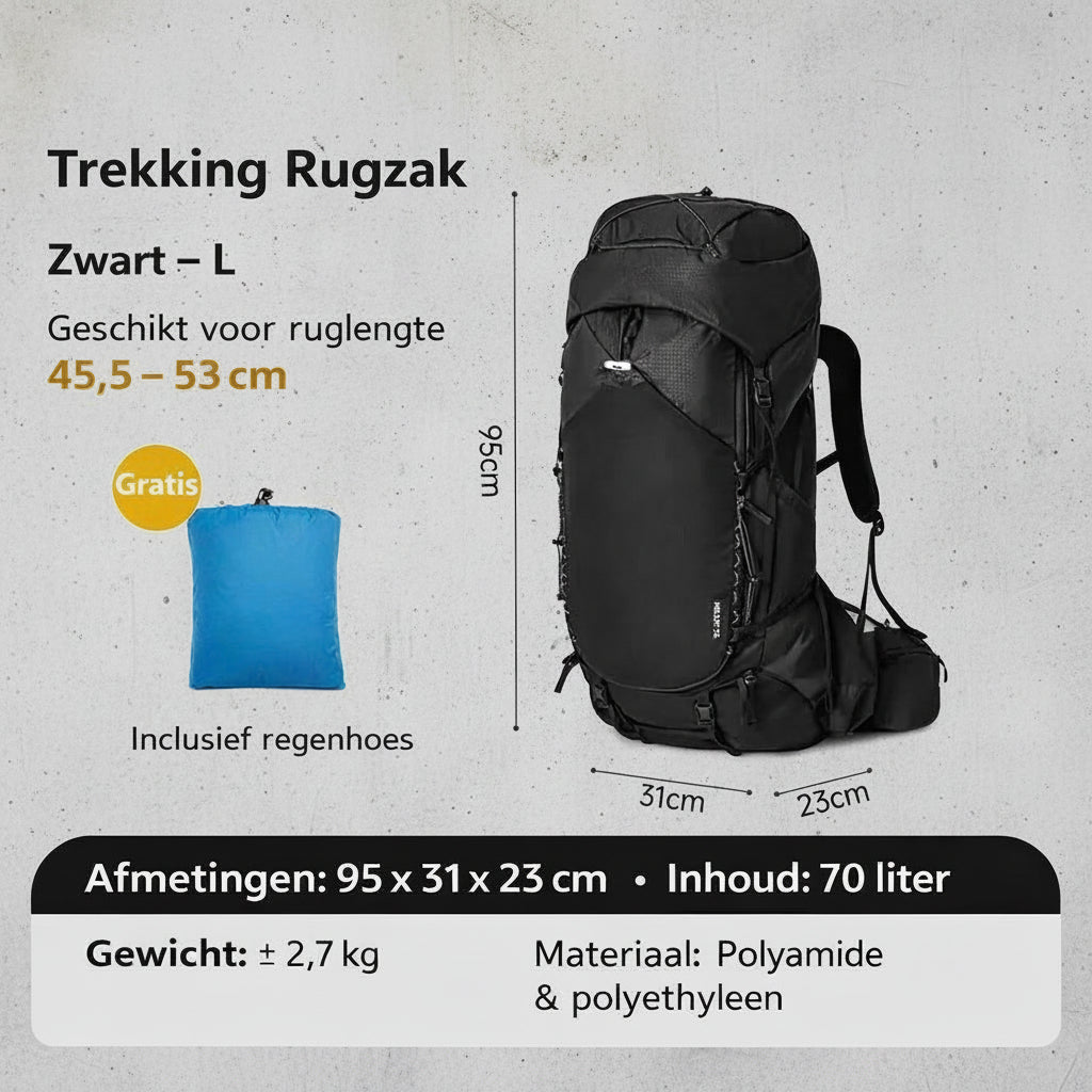 Trekking Rugzak 70L - Backpack - maximale ondersteuning M/L