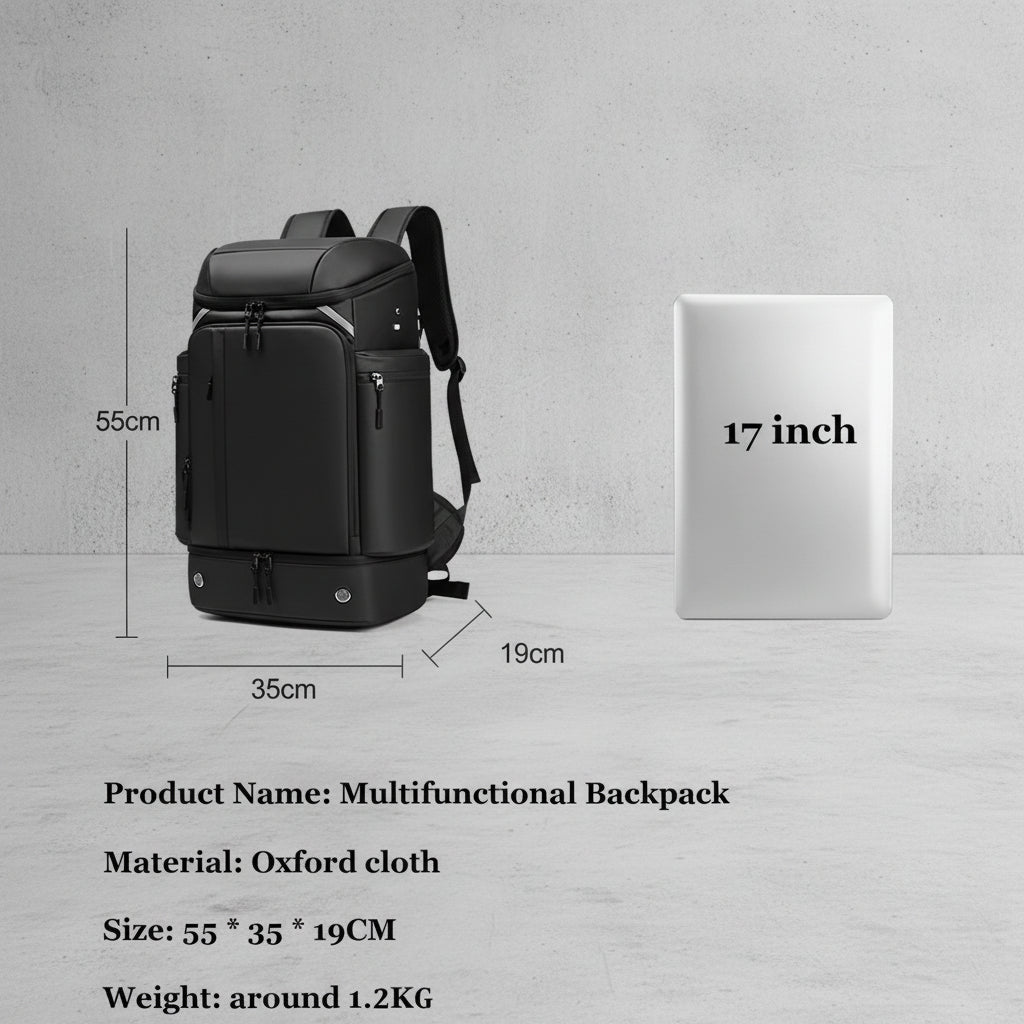 Laptop Rugzak 17 Inch met Schoenvak - Waterdicht - 50L Travel Backpack