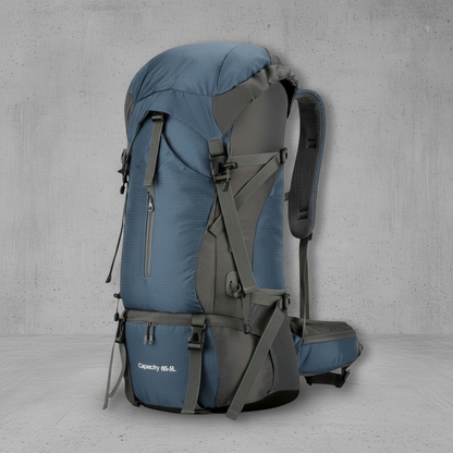Blauwe Aventury Backpack 70L – opvallende en ruime backpack voor outdoor gebruik
