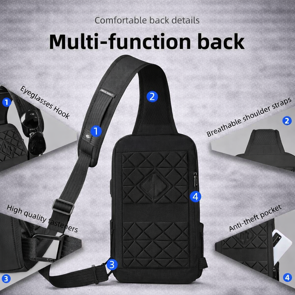 Crossbody Sling Rugzak met USB Oplaadpoort