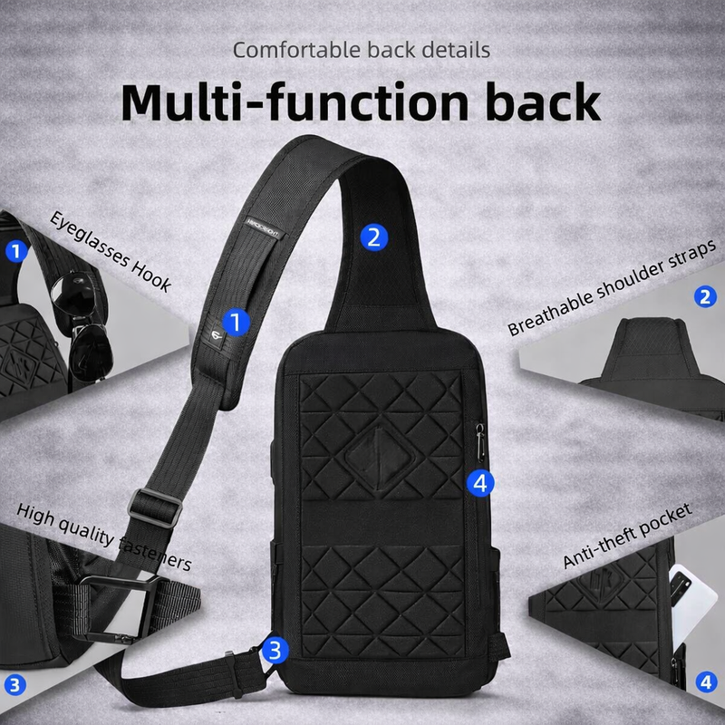 Crossbody Sling Rugzak met USB Oplaadpoort