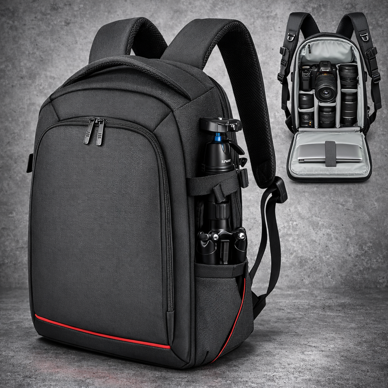 Camera Rugzak DSLR met Laptopvak 15.6 Inch – Waterdichte Foto tas met Statiefhouder
