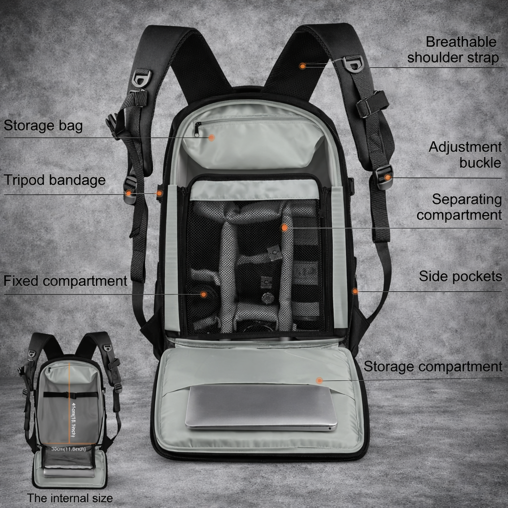 Camera Rugzak DSLR met Laptopvak 15.6 Inch – Waterdichte Foto tas met Statiefhouder