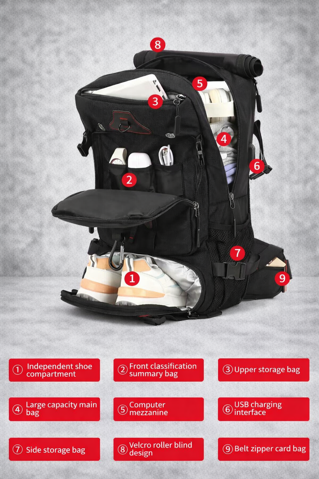Travel Rugzak 35-80L – Laptop Backpack met Schoenenvak