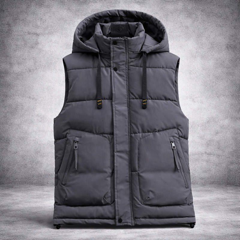 Winter bodywarmer heren - gewatteerde bodywarmer met capuchon