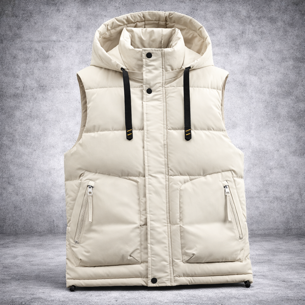Winter bodywarmer heren - gewatteerde bodywarmer met capuchon