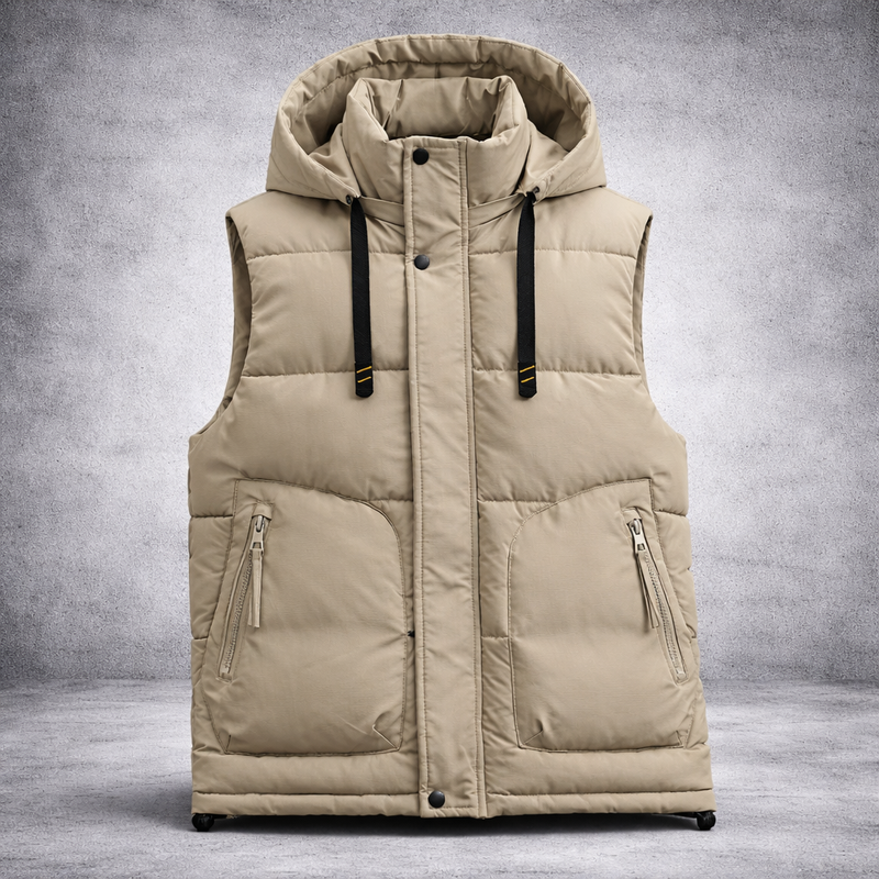 Winter bodywarmer heren - gewatteerde bodywarmer met capuchon