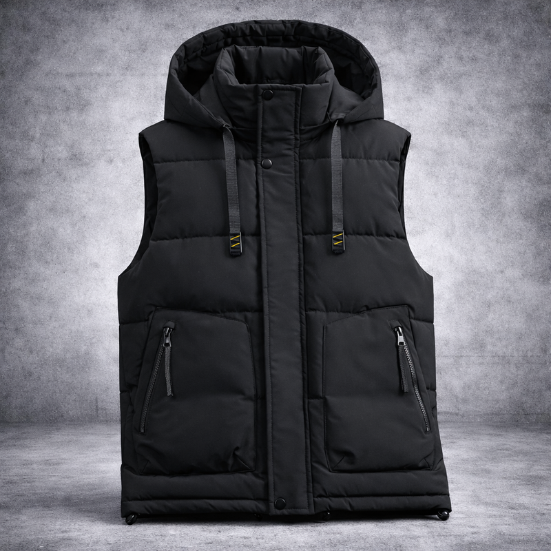 Winter bodywarmer heren - gewatteerde bodywarmer met capuchon