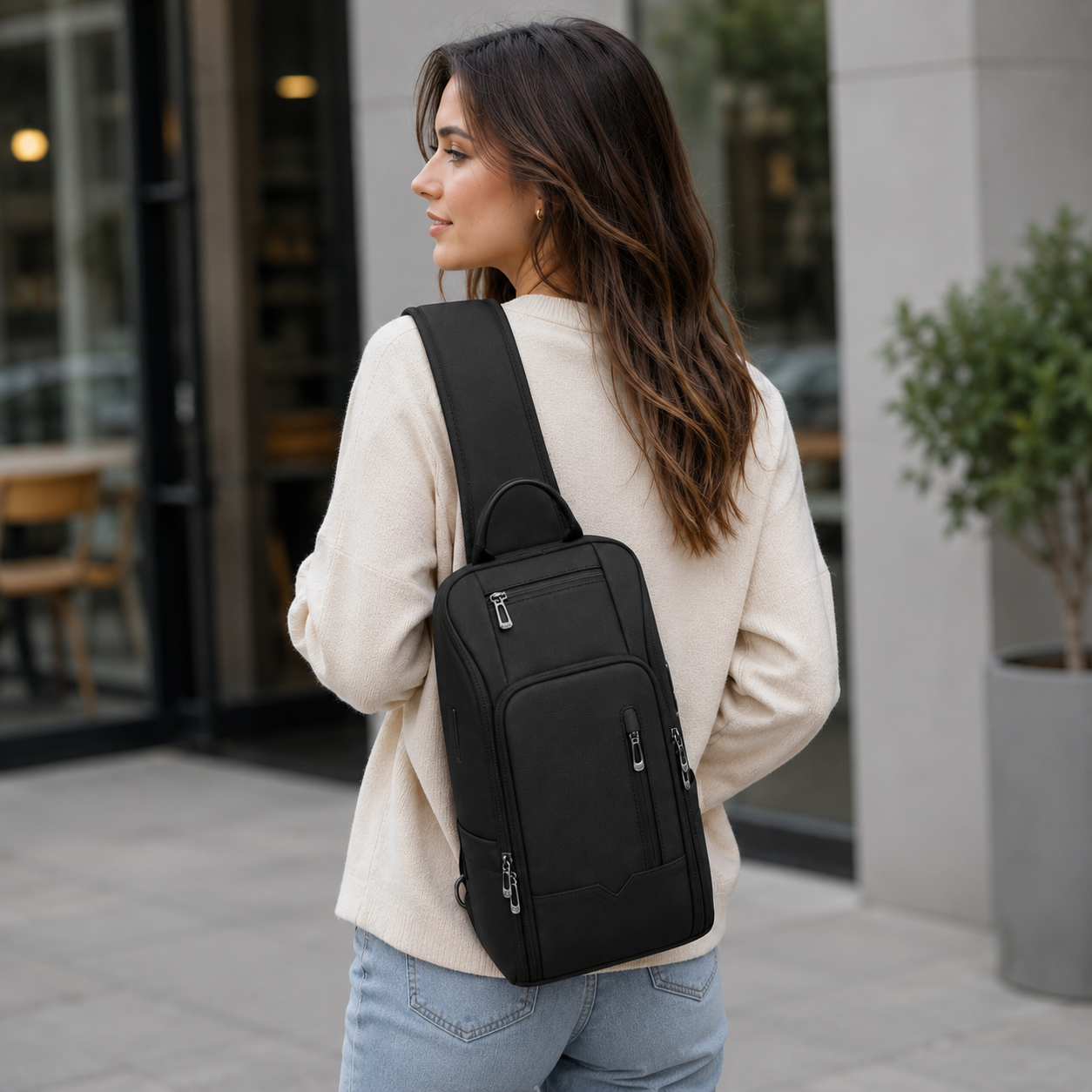Aventury Crossbody Rugzak met USB-poort – Compact & Modern Zwart