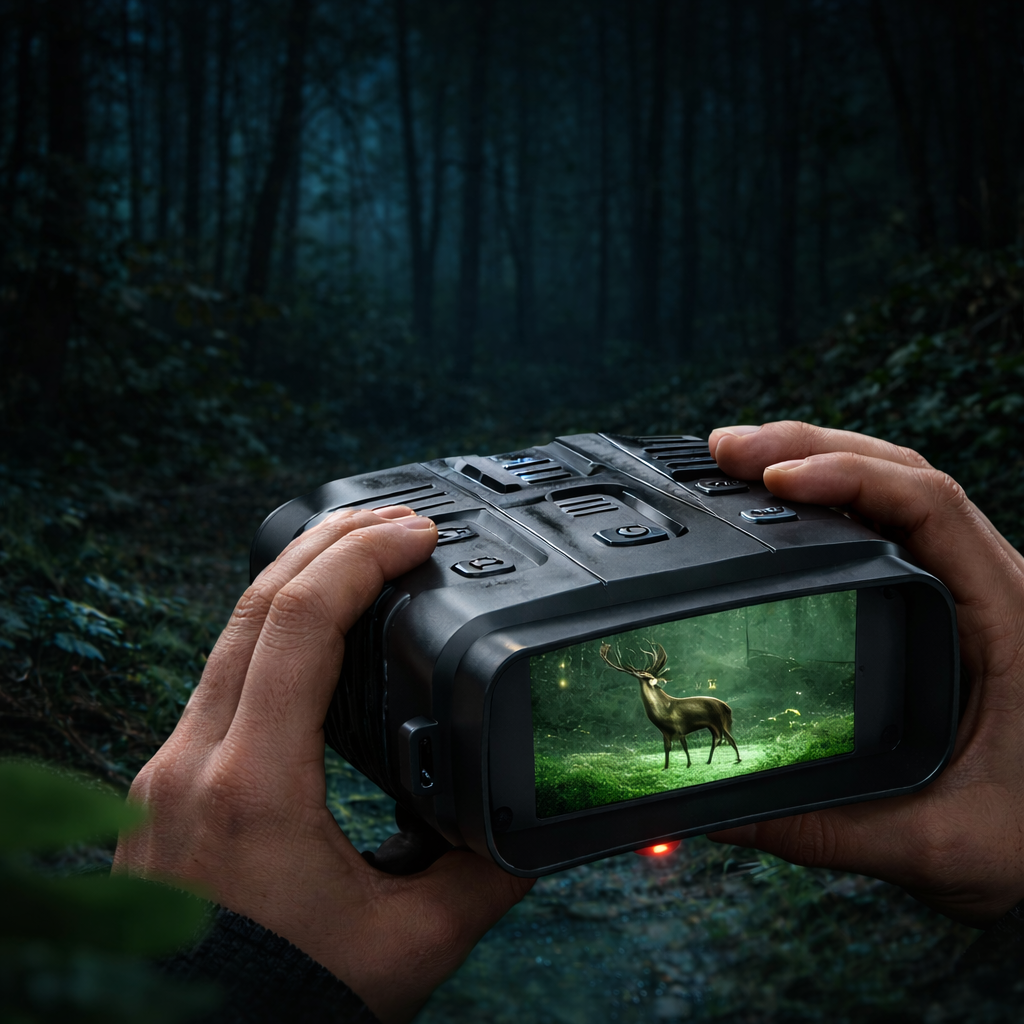 Gebruik van digitale nachtkijker in het donker – groot display