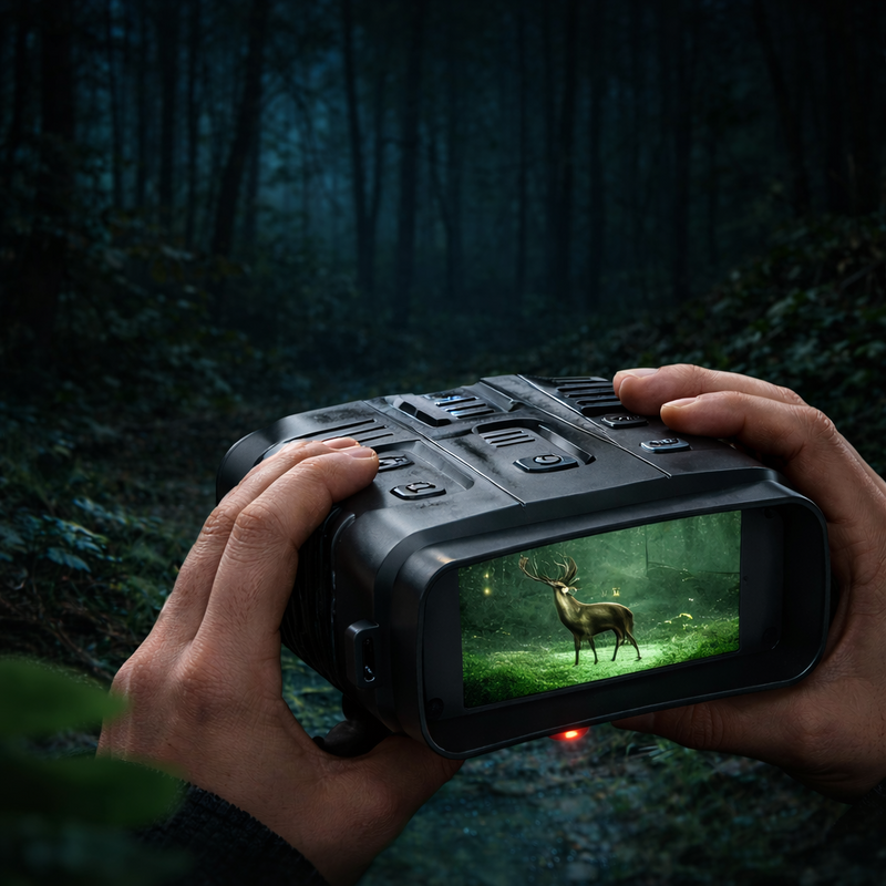 Gebruik van digitale nachtkijker in het donker – groot display