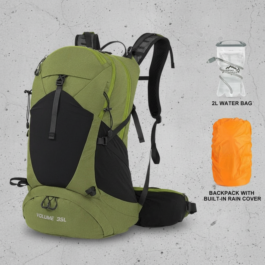 Backpack 35L met Waterzak 2L en Regenhoes