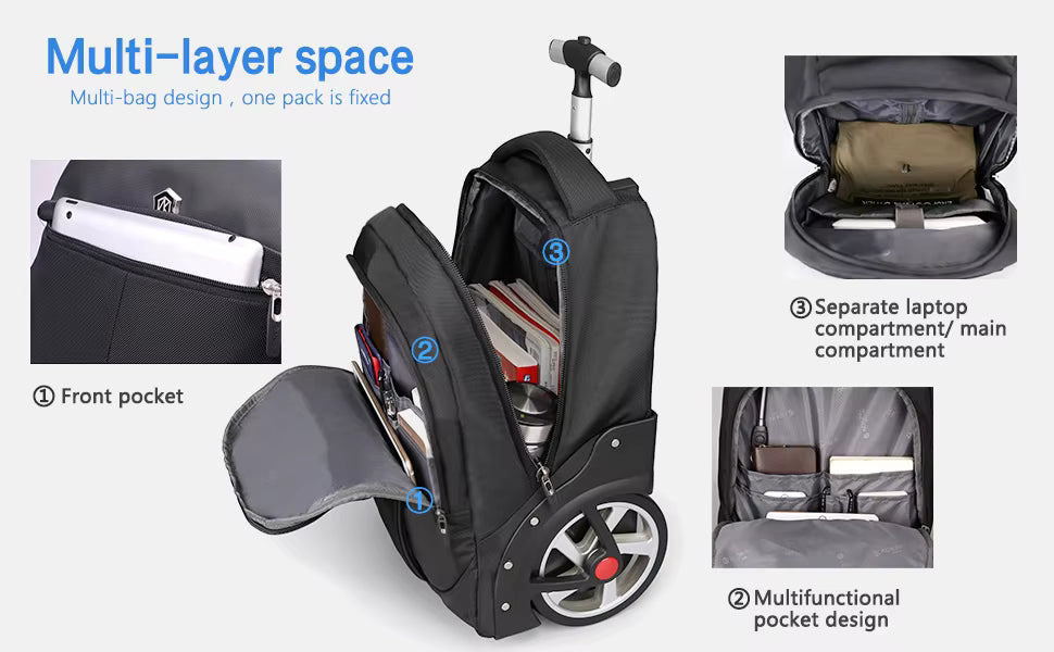 Rolkoffer Rugzak - Trolley Backpack met Uitschuifbare Trekstang -  18 inch / 20 inch