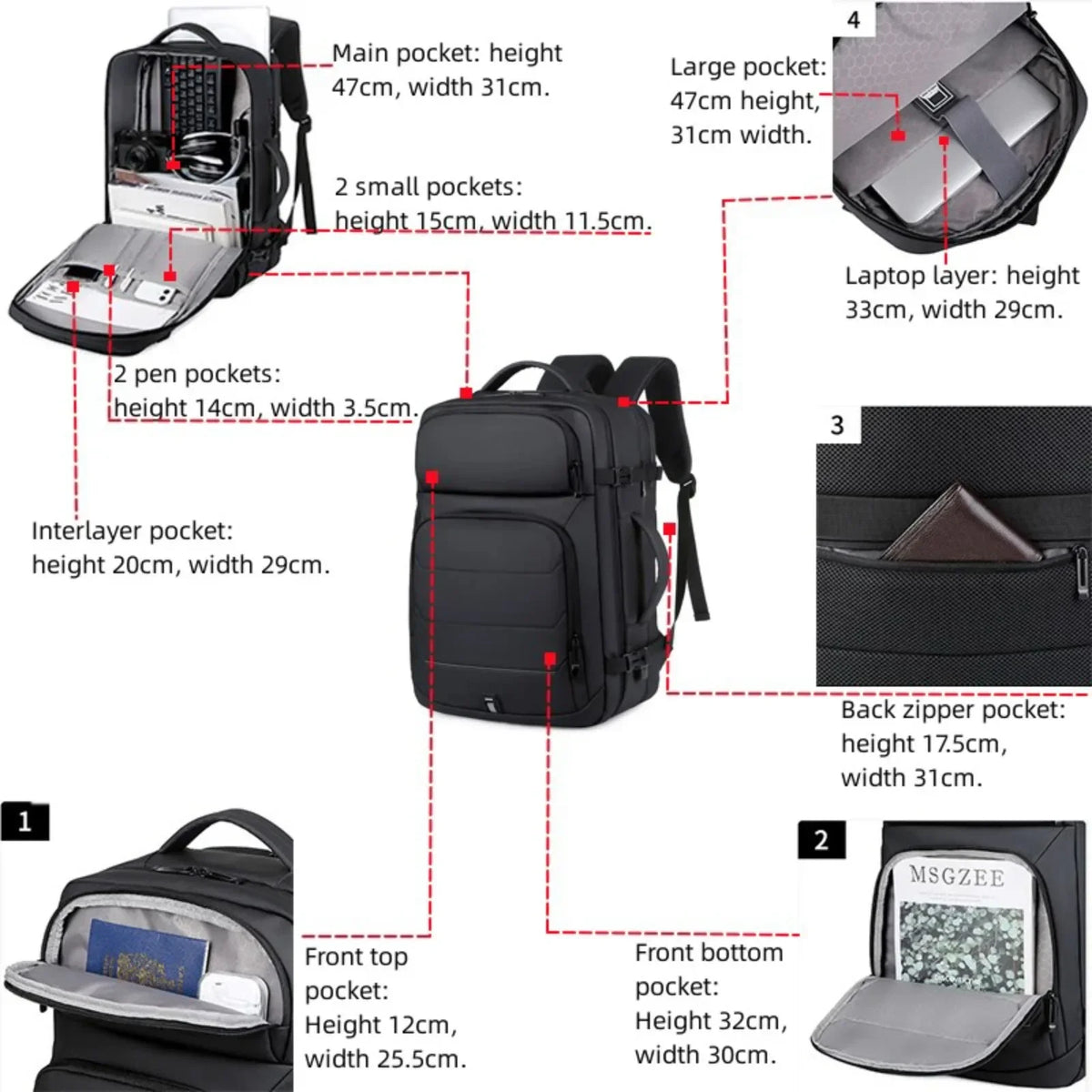 Laptop Backpack 36–55L met Slimme Vakindeling