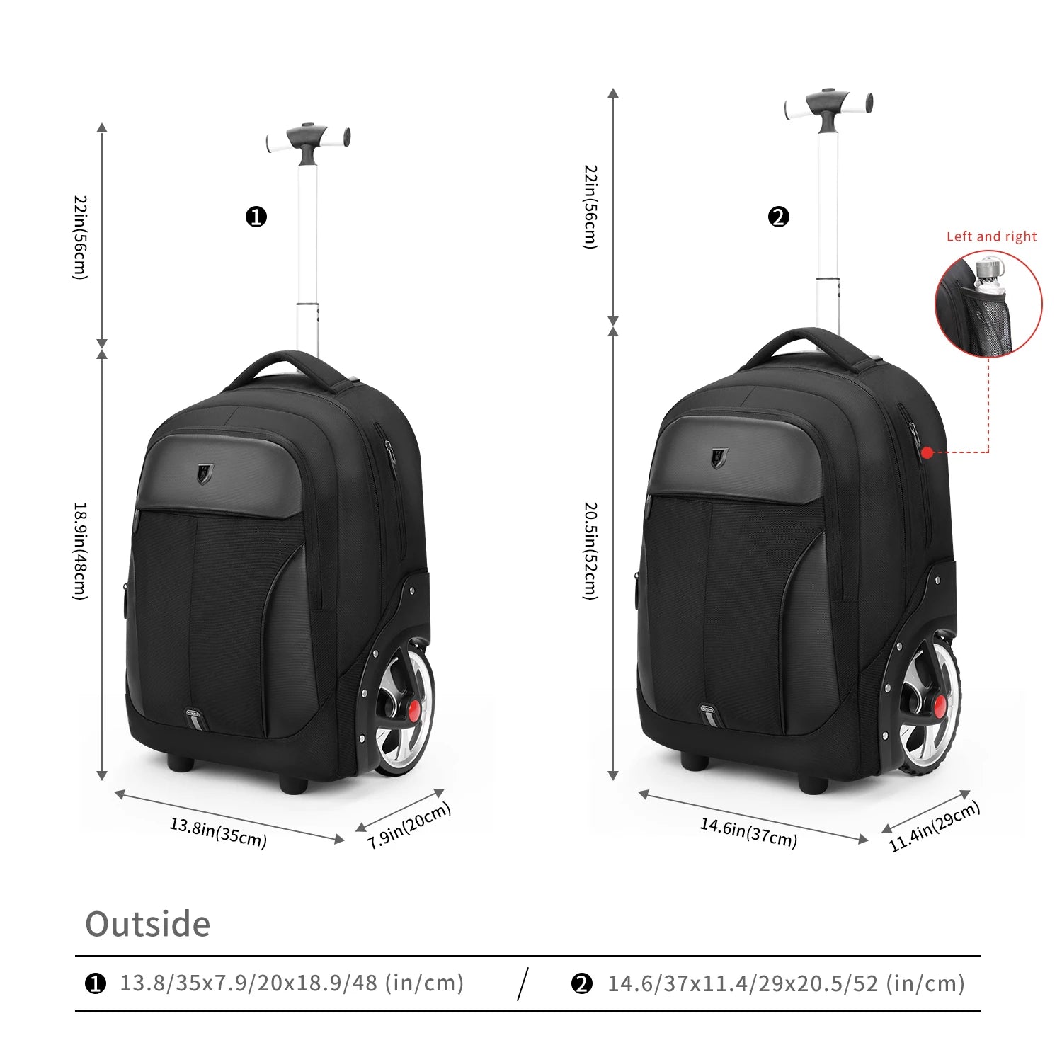 Rolkoffer Rugzak - Trolley Backpack met Uitschuifbare Trekstang -  18 inch / 20 inch