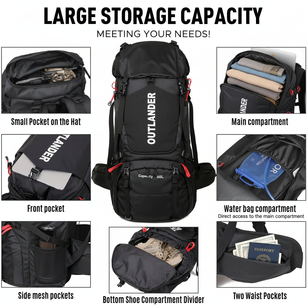Backpack 60L Outdoor - Lichtgewicht - Waterdicht