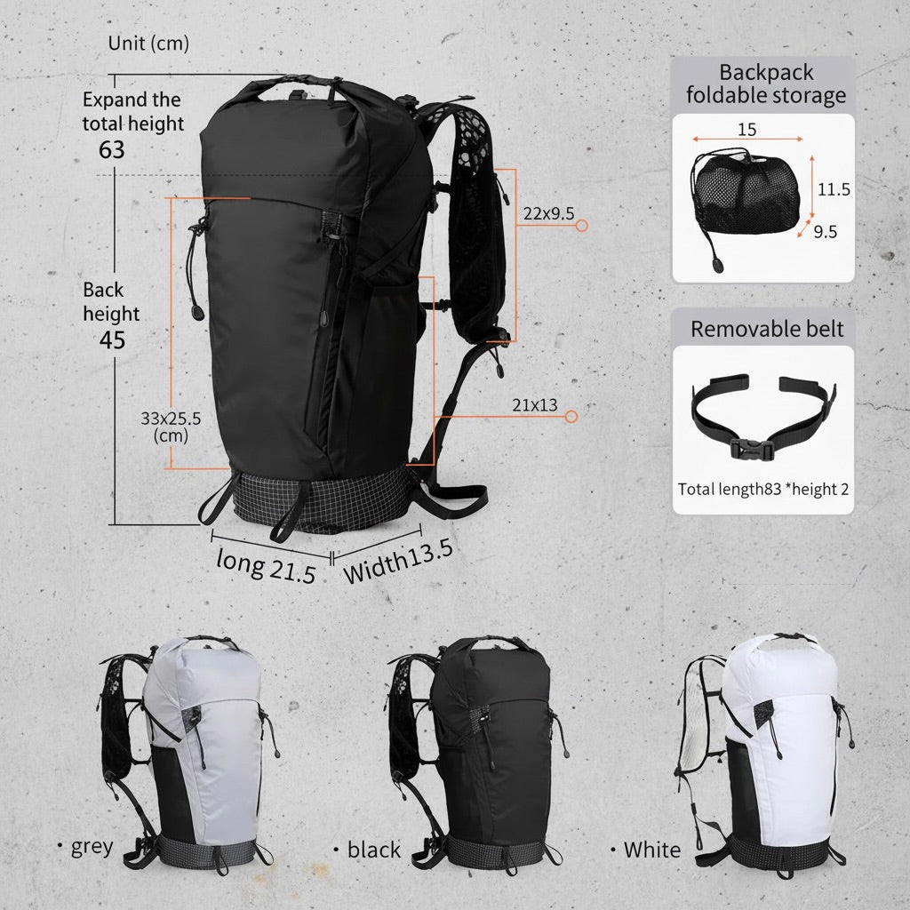 Opvouwbare Hydratatie Rugzak 30L Ultralicht