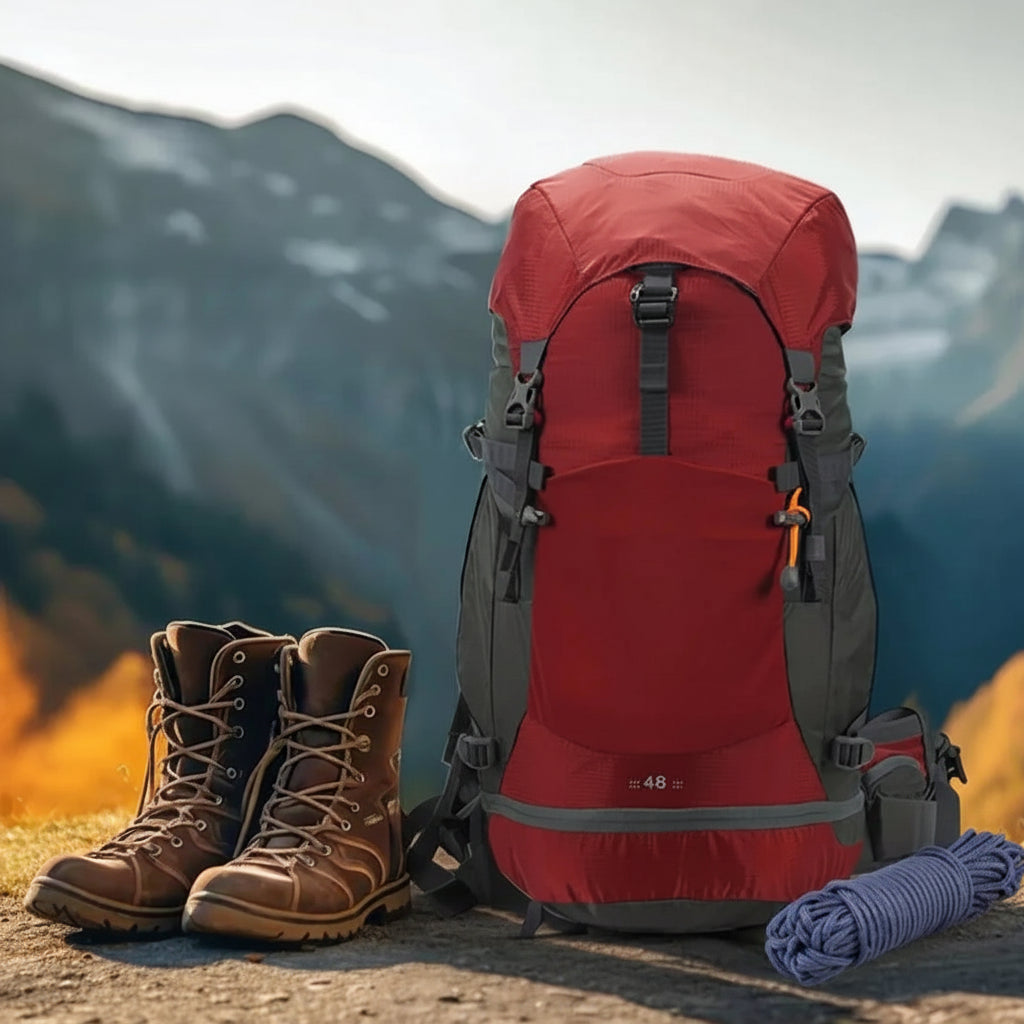 48L outdoor backpack in gebruik tijdens kamperen en trekking