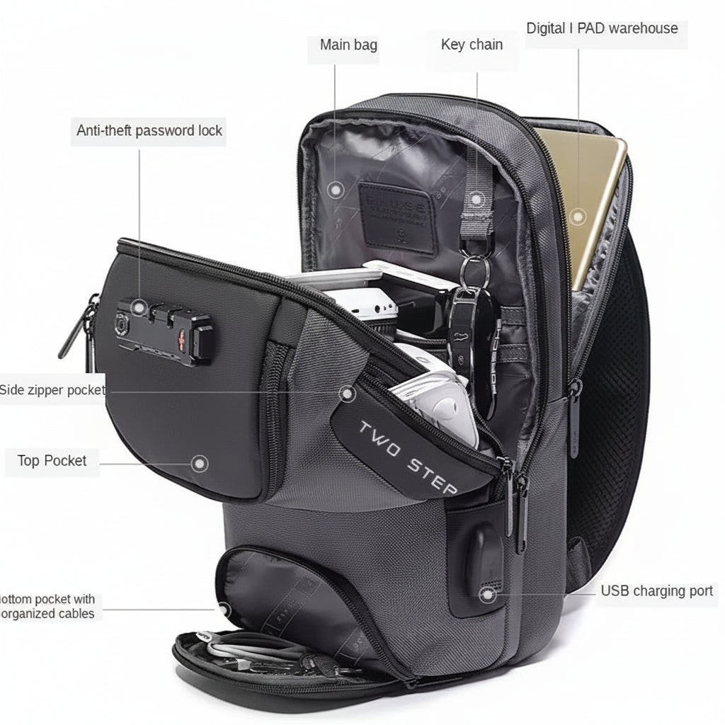 Crossbody Sport Rugzak met Anti-Diefstal Slot