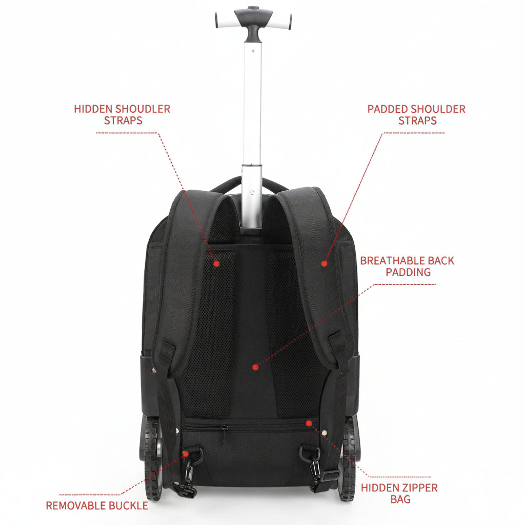 Rolkoffer Rugzak - Trolley Backpack met Uitschuifbare Trekstang -  18 inch / 20 inch