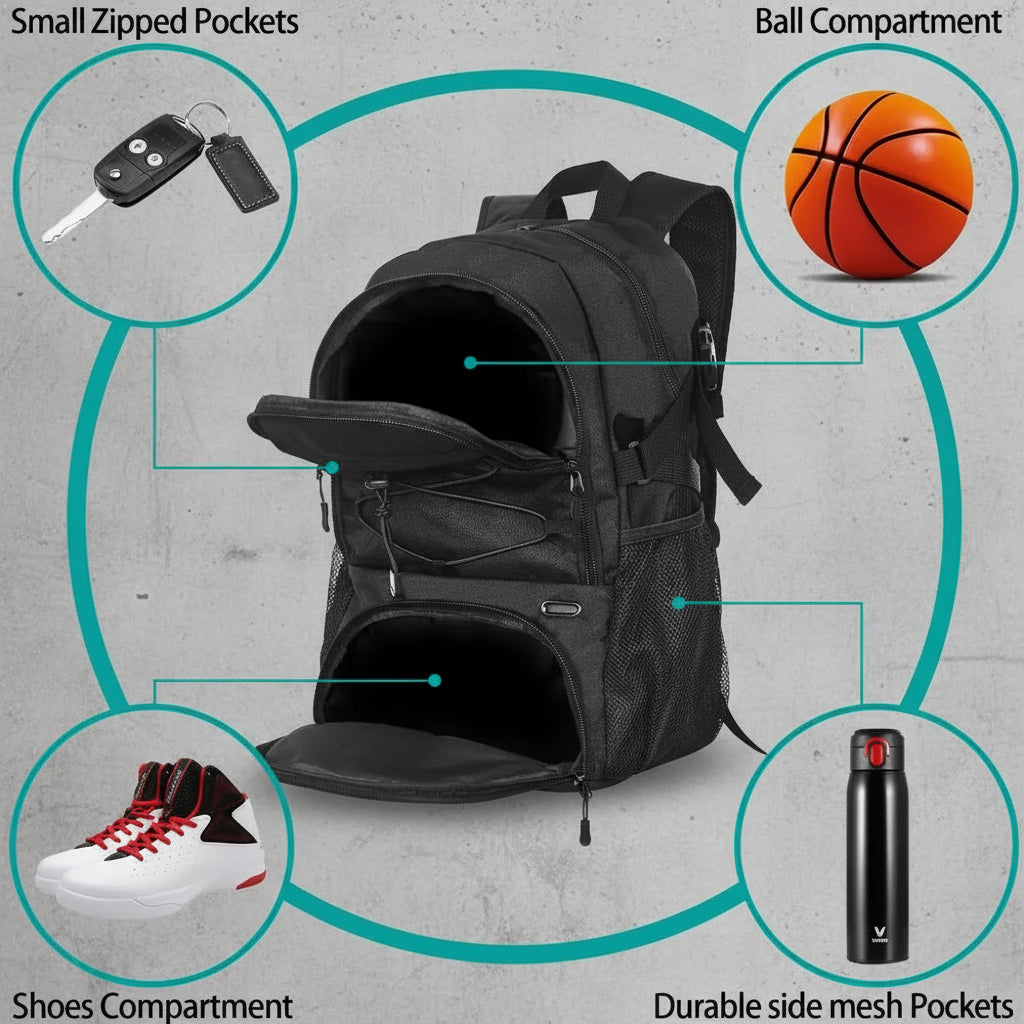 Basketbal Voetbal Backpack met Balvak - Schoenenvak