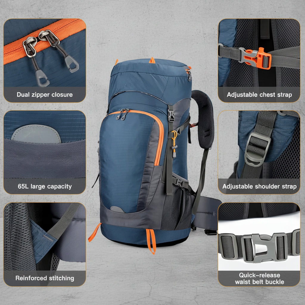 Backpack 65L Trekking Rugzak met Regenhoes