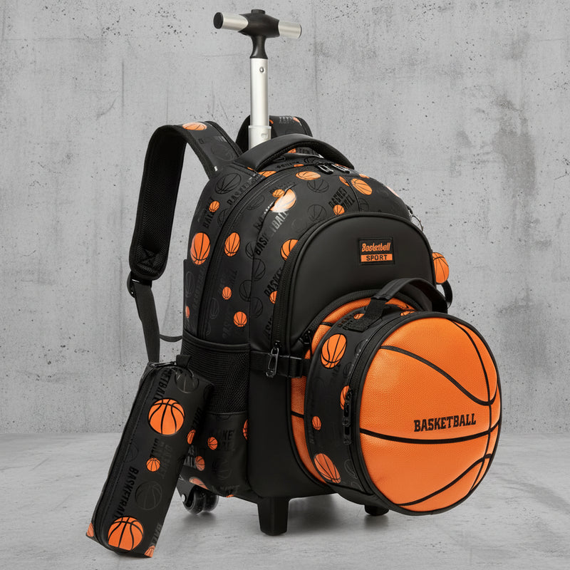 Kinder Trolley Rugzak met Wielen – Basketbal Set