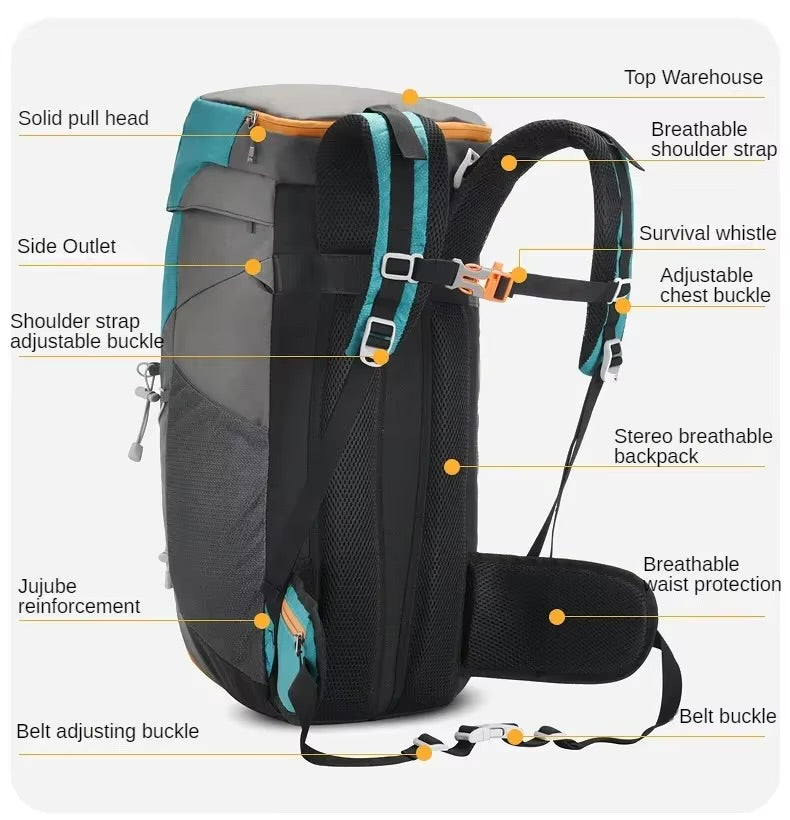 Backpack 40L Hiking Rugzak met Hydration Vak en Heupband