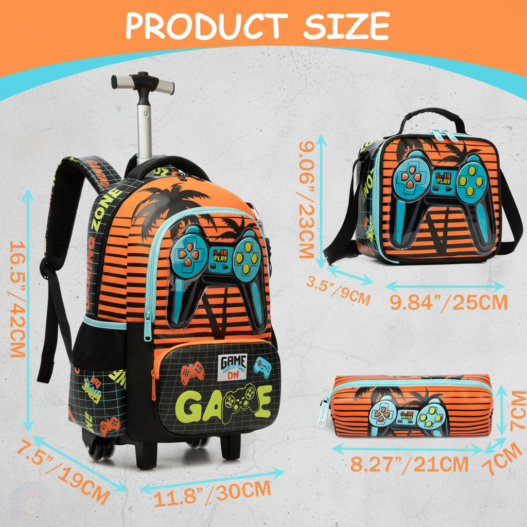 Kinder Trolley Rugzak Set met Wielen – Game Design